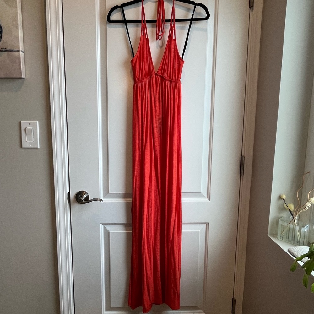 MICHELLE by Comune Yosemite Halter Maxi Dress / Coverup Tomato Red / Orange XS